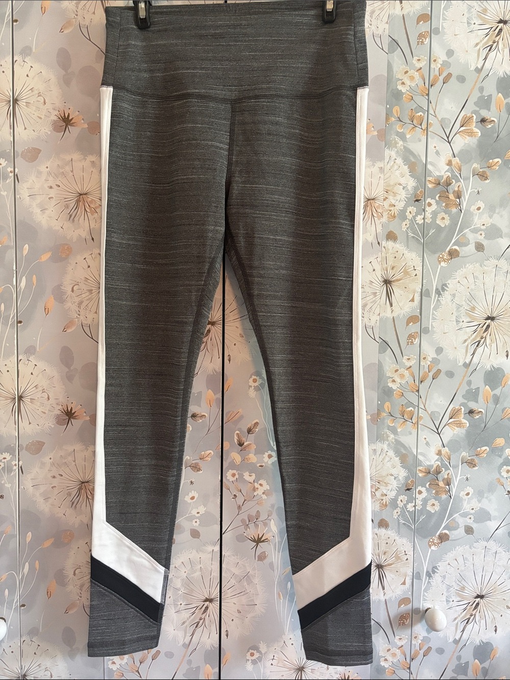 Reebok Charcoal Heather Athletic Leggings with Colorblock Stripes